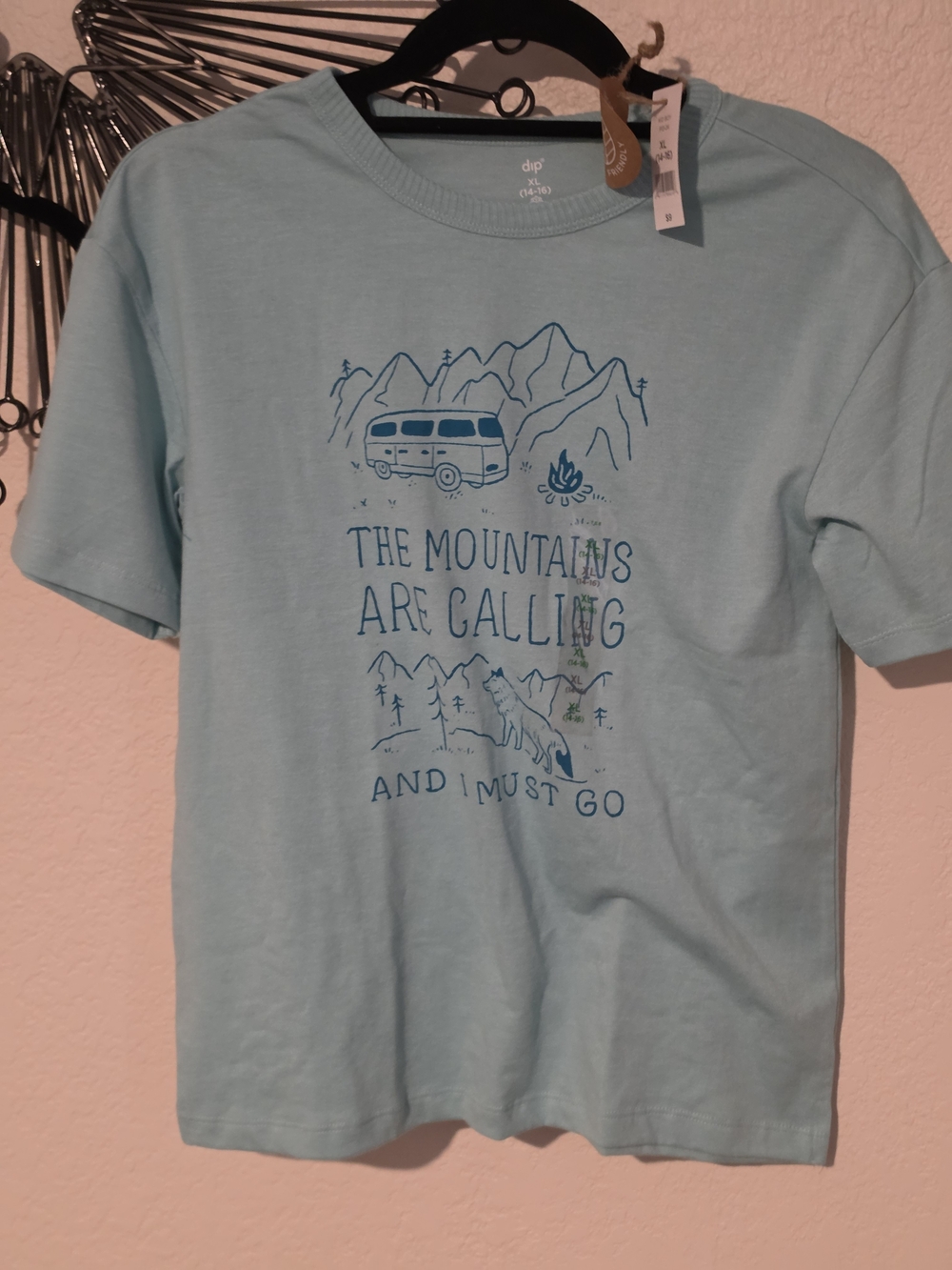 dip Light Blue Graphic Tee with Vw Bus Mountain Adventure Print